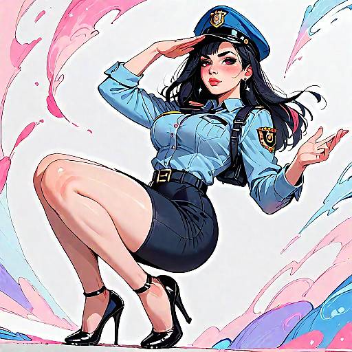 Blushing Policewoman in Uniform Salute