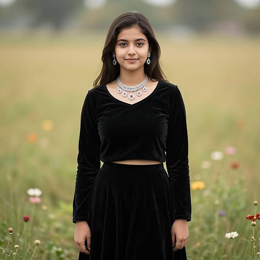 Black Velvet Lehenga in Flower Field