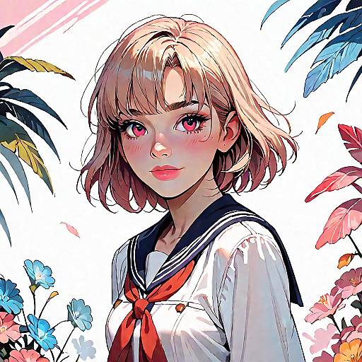 Smiling Anime Girl in Summer Uniform