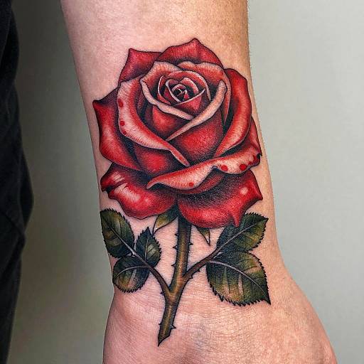 Realistic Red Rose Hand Tattoo
