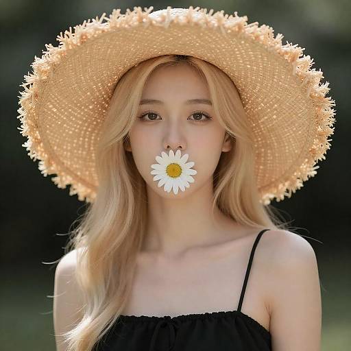 Blonde Woman with Straw Hat and Daisy