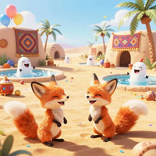 Playful Desert Foxes in Oasis
