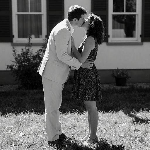 Romantic Black-and-White Couple Kiss