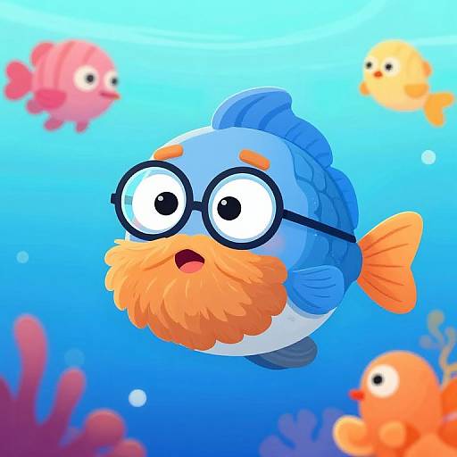 Cartoon Fish with Beard and Glasses