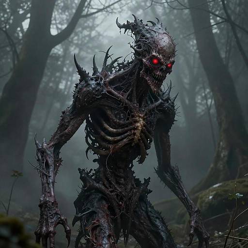 Grotesque Creature in a Dark Fantasy Forest