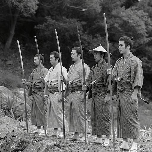 Japanese Men in Kimonos on Hillside