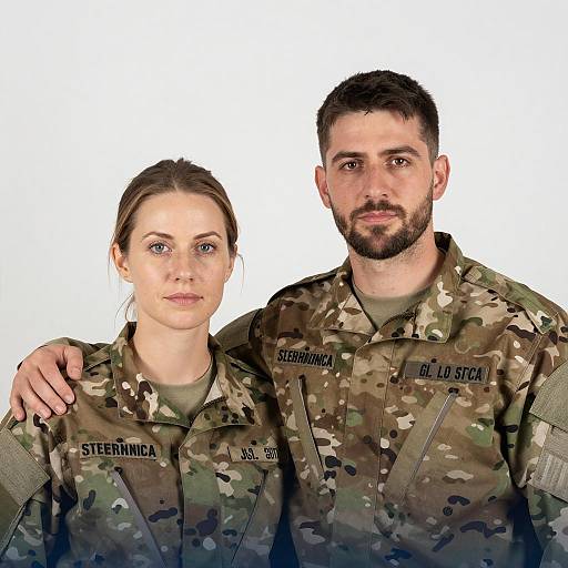 Man and Woman in Military Camouflage Uniforms