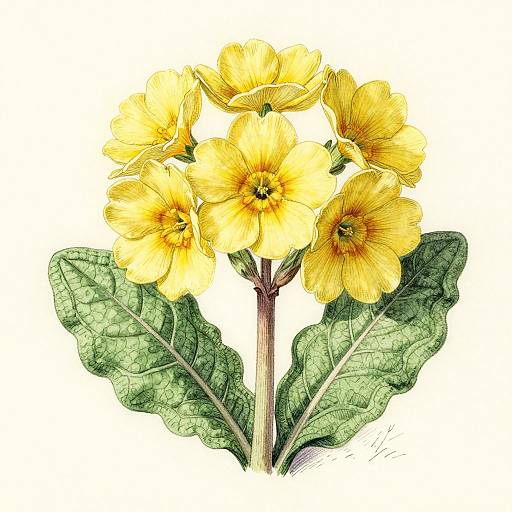 Delicate Yellow Primrose Botanical Illustration