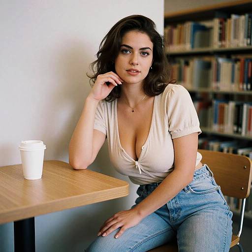 Woman in Library Coffee Shop