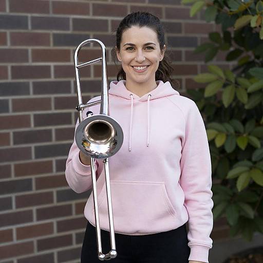 Smiling Woman with Trombone Portrait