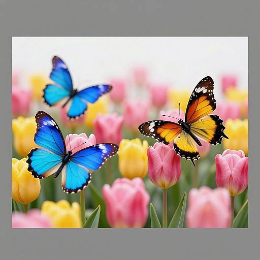 Colorful Tulip Field with Butterflies