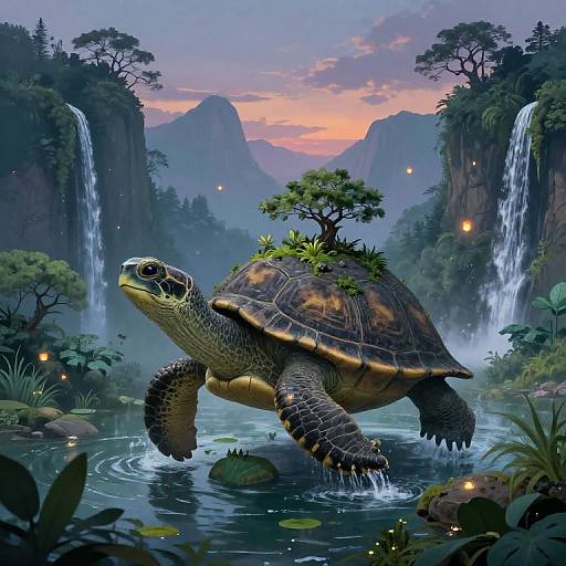 Mystical Kurma Turtle Island Landscape
