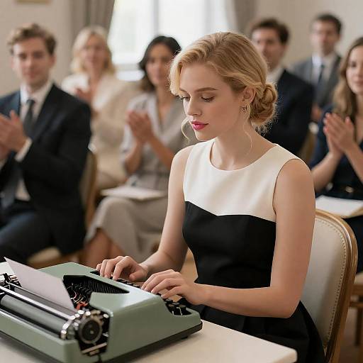 Elegant Woman Typing in a Bright Room