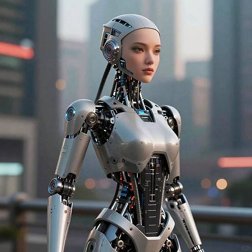 Close-Up of a Mechanical Girl in Cyberpunk