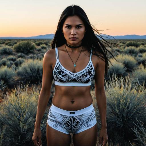 Native American Woman in Boxer Briefs on Sagebrush Plain at Dawn