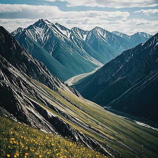 Siberian Mountain Landscape with Snow-Capped Peaks