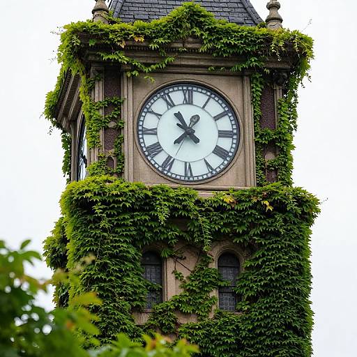 Verdant Clock Tower Embraced by Vines