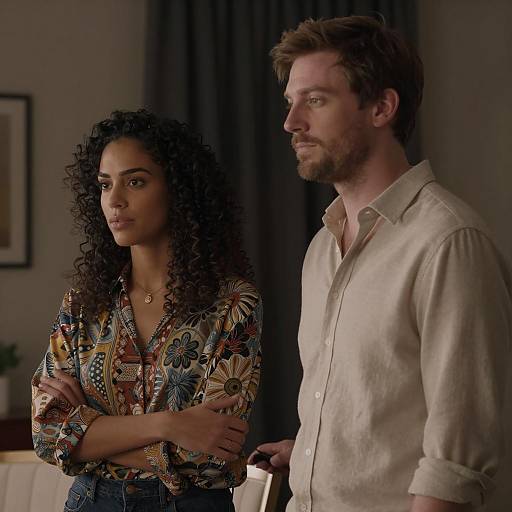 Serious Couple Standing Indoors