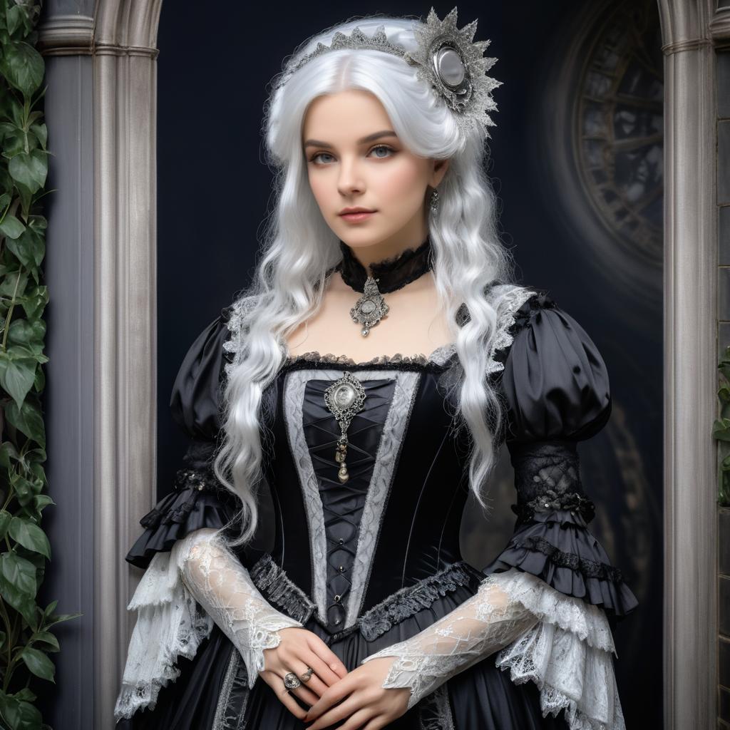 Mysterious Victorian Woman in Silver Hair