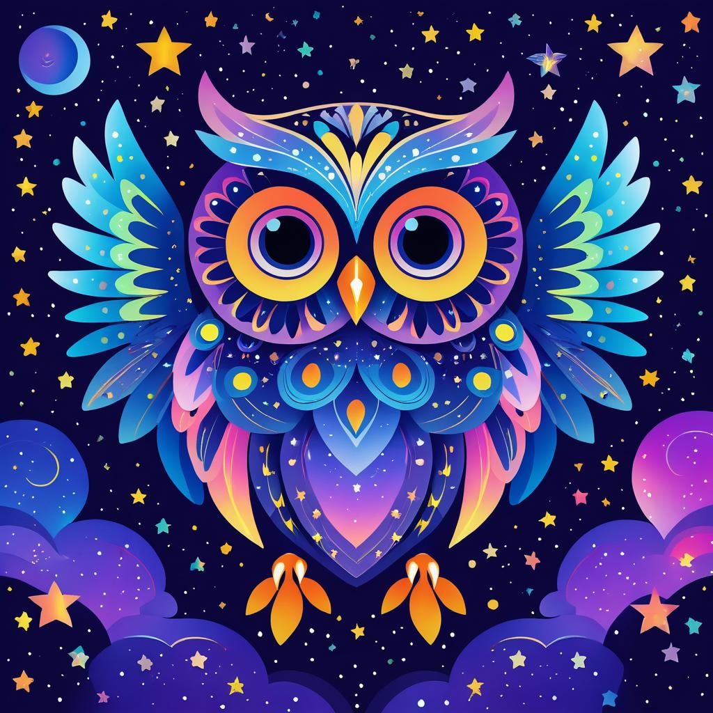 Whimsical Winged Owl Under Stars