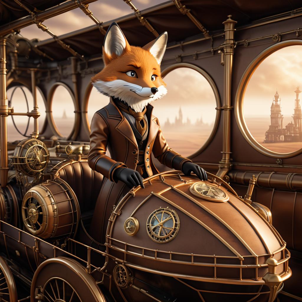 Steampunk Fox in Vintage Airship Illustration