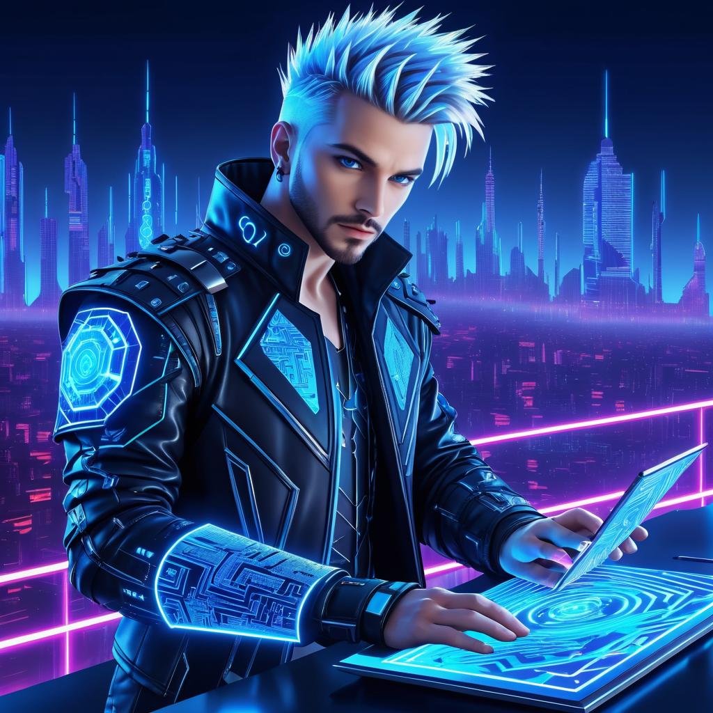 Cyberpunk Hacker in Neon Cityscape