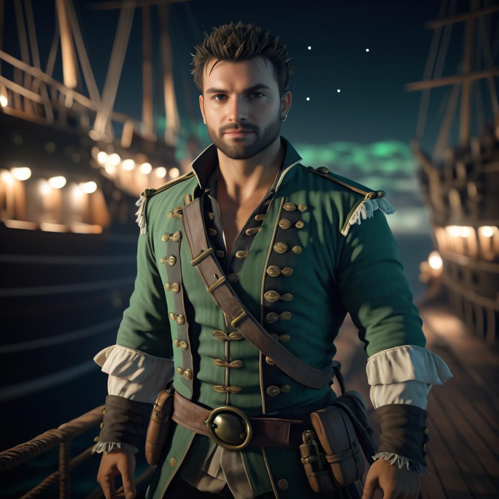 Pirate Captain 3D Render at Night