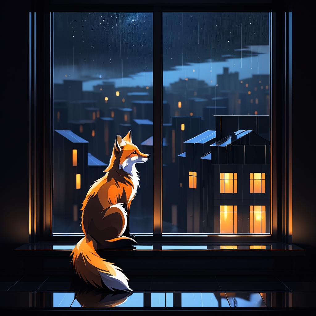 Moody Fox on a Rainy Windowsill