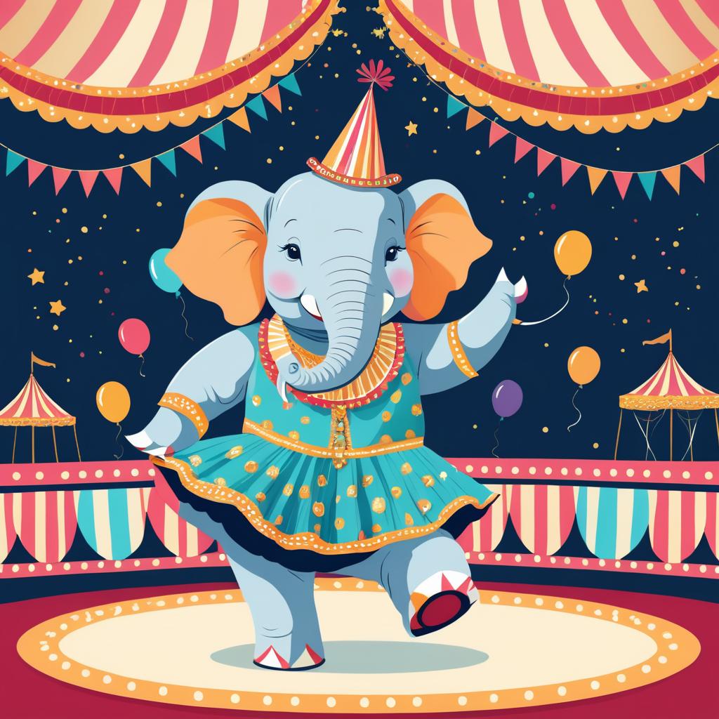 Whimsical Circus Elephant in Party Dress