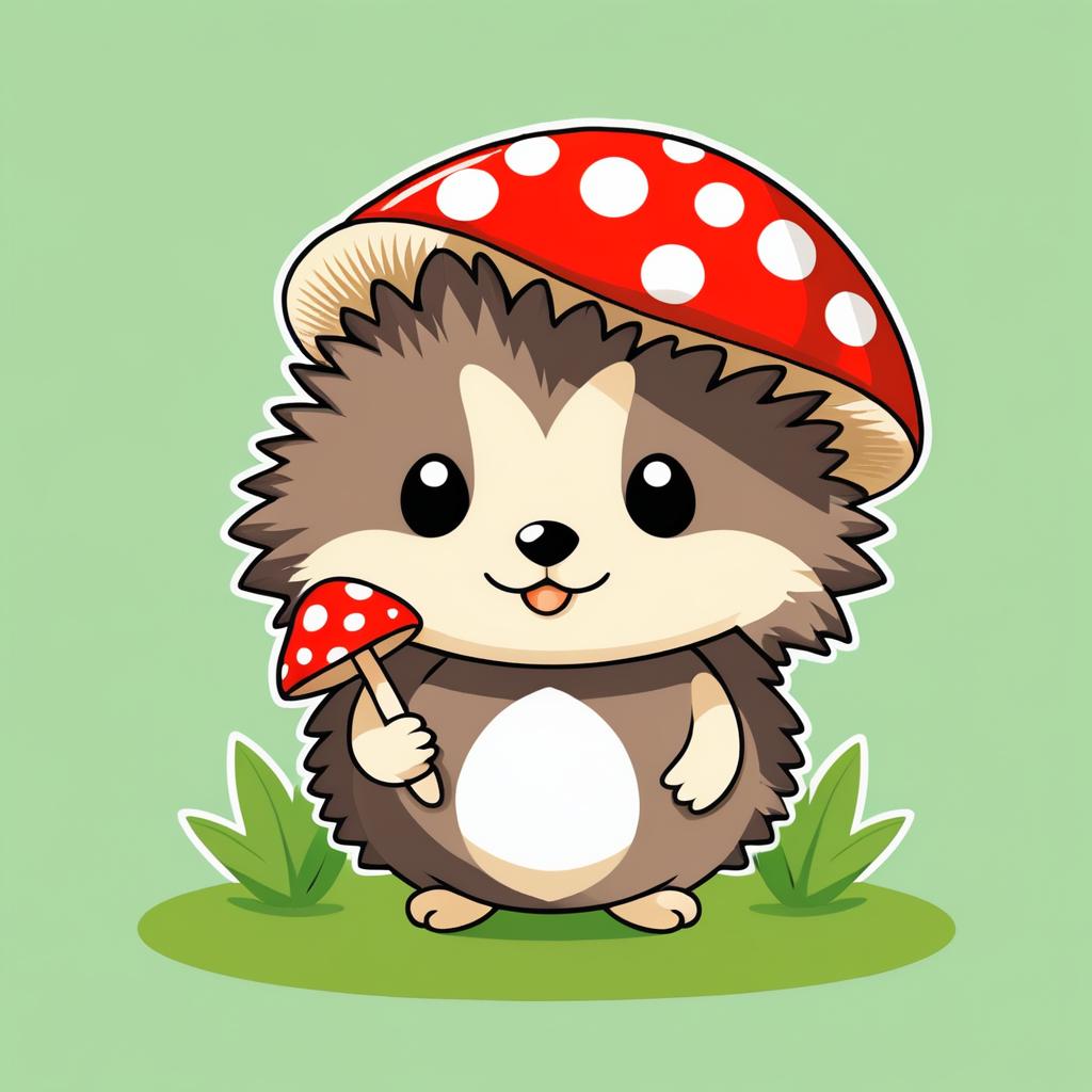 Adorable Chibi Hedgehog with Mushroom