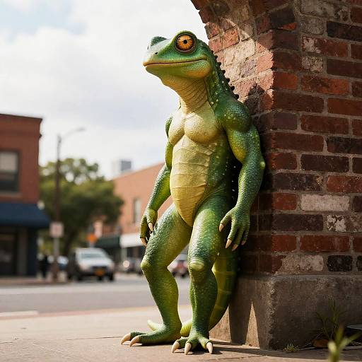 Muscular Lizard Creature in Urban Setting