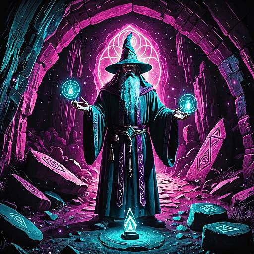Magenta-Teal Mystic Wizard in Cave