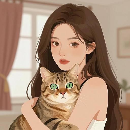 Warm Portrait of Woman with Tabby Cat