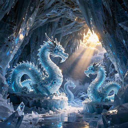 Enchanted Ice Cave with Dragons
