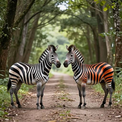Anthropomorphic Zebras on Forest Path