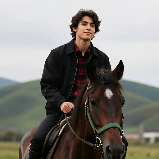 Young Man Riding Horse Outdoors