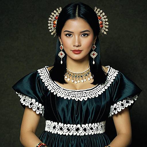 Woman in Traditional Filipino Dress with Jewelry