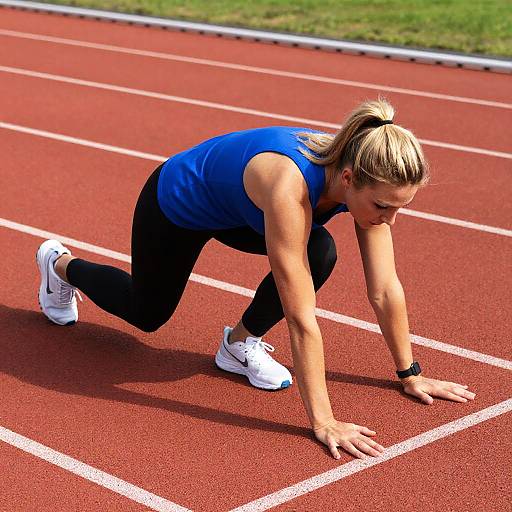Athletic Woman Crouching on Track