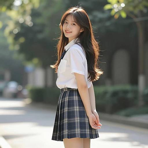 Smiling Young Woman in Sunny Outdoors