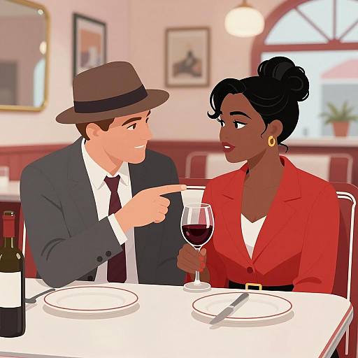 Retro Couple in Diner Booth with Wine