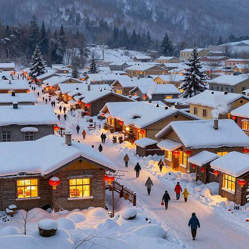 Winter Village Twilight Scene