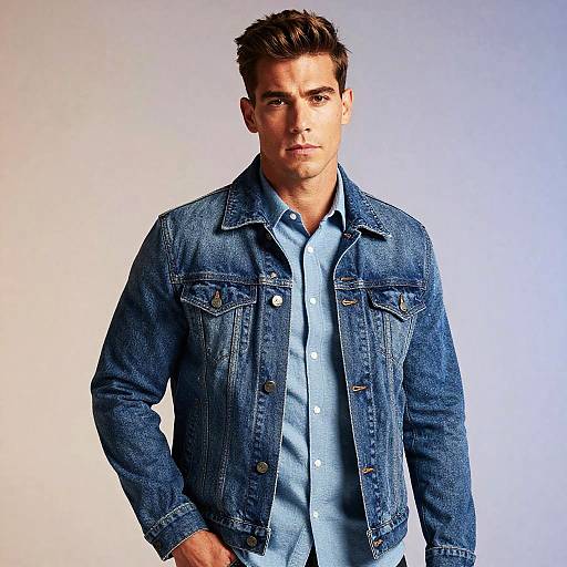 Confident Stylish Man in Denim Jacket