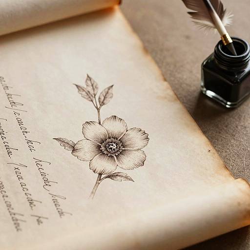 Vintage Scroll with Ink Drawings