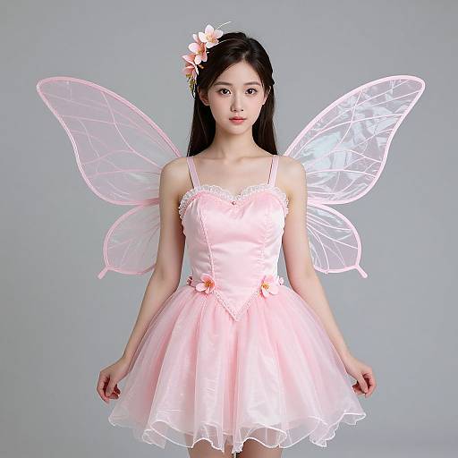 Realistic Pink Fairy Costume with Wings