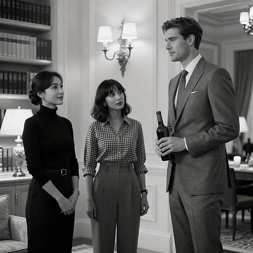 Black and White Elegant Conversation with Wine Bottle