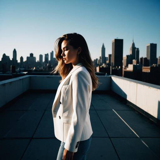 Young Woman with Shadow Fade Hairstyle on City Rooftop