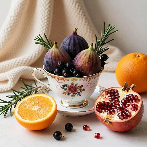 Antique Teacup Still Life with Fruit