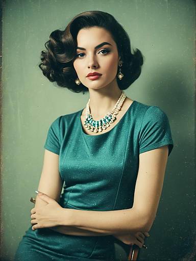 Elegant woman in vintage style teal dress