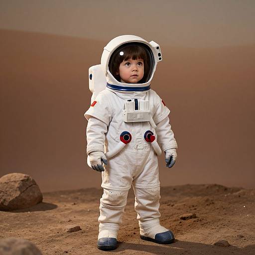 Curious Child Astronaut on Lunar Surface
