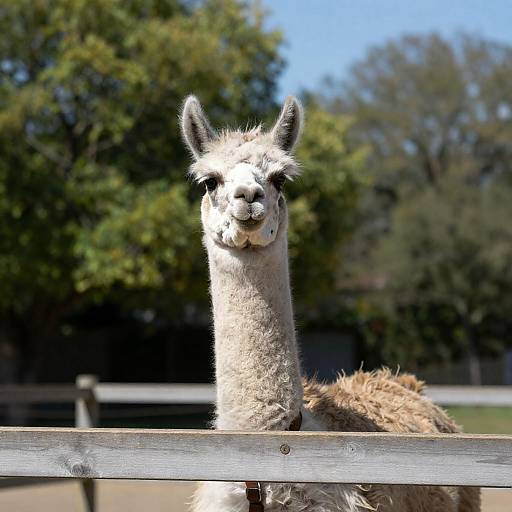 Gray Llama Behind Wooden Fence